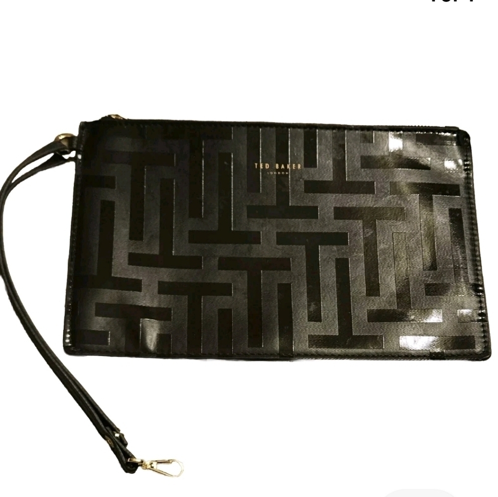 Ted Baker Of London Black Patent Leather Clutch Gold Hardware